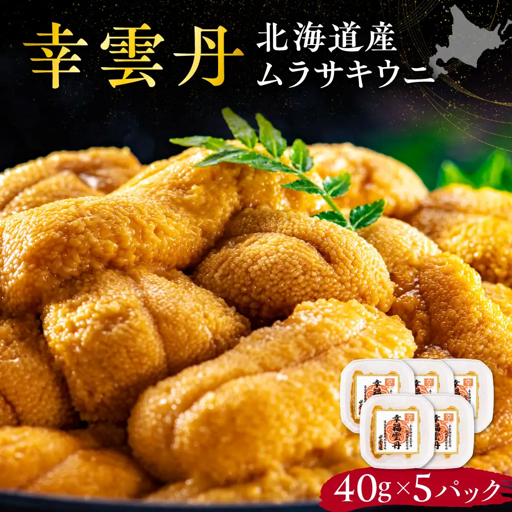 幸雲丹40g(ムラサキ 北海道産)5pc 北海道産 ムラサキウニ 無添加 ミョウバン不使用  熨斗対応_Y038-0157