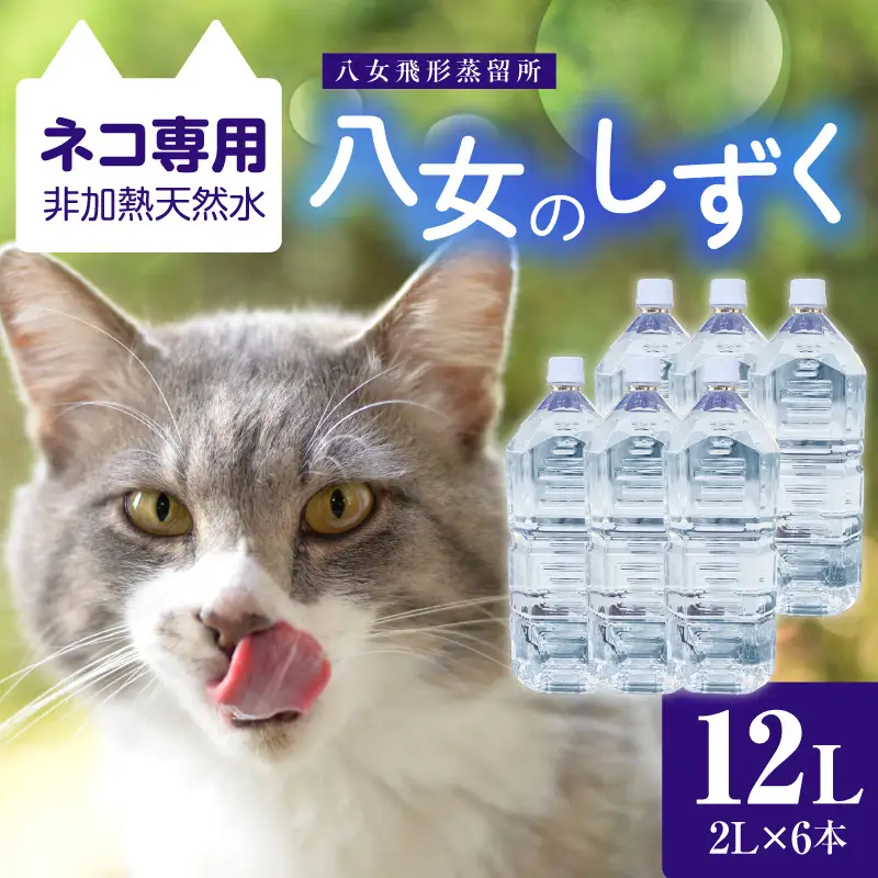 ネコ専用非加熱天然水 八女のしずく （2L×6本） 八女のしずく ねこ専用水 猫用天然水 ペット用天然水 超低カリウム 尿路結石配慮 軟水 pH 7.3 非加熱 猫の健康 水分補給 八女 016-038
