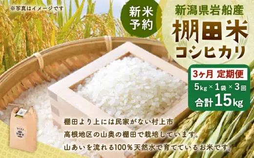 【新米受付・令和8年産米】【定期便：3ヶ月連続でお届け】新潟県村上市岩船産 棚田米コシヒカリ 5kg×3ヶ月　1011003N