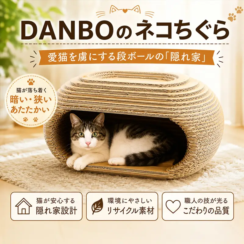 DANBOのネコちぐら（段ボール製） ／ ネコちぐら 段ボール ペットハウス 猫用 ハウス 室内 軽量 組立簡単 キャットハウス ペット用品 頑丈 厚木市 No.853