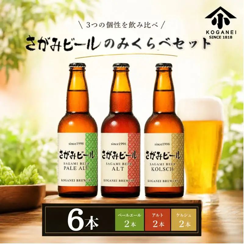 さがみビールのみくらべ 6本セット（ペールエール・アルト・ケルシュ） ／ お酒 酒 アルコール 地ビール 瓶ビール 清酒 盛升 名水 麦芽 風味 さわやか 喉ごし 父の日 飲み比べ イベント パーティー プレゼント 贈り物 神奈川県 No.745