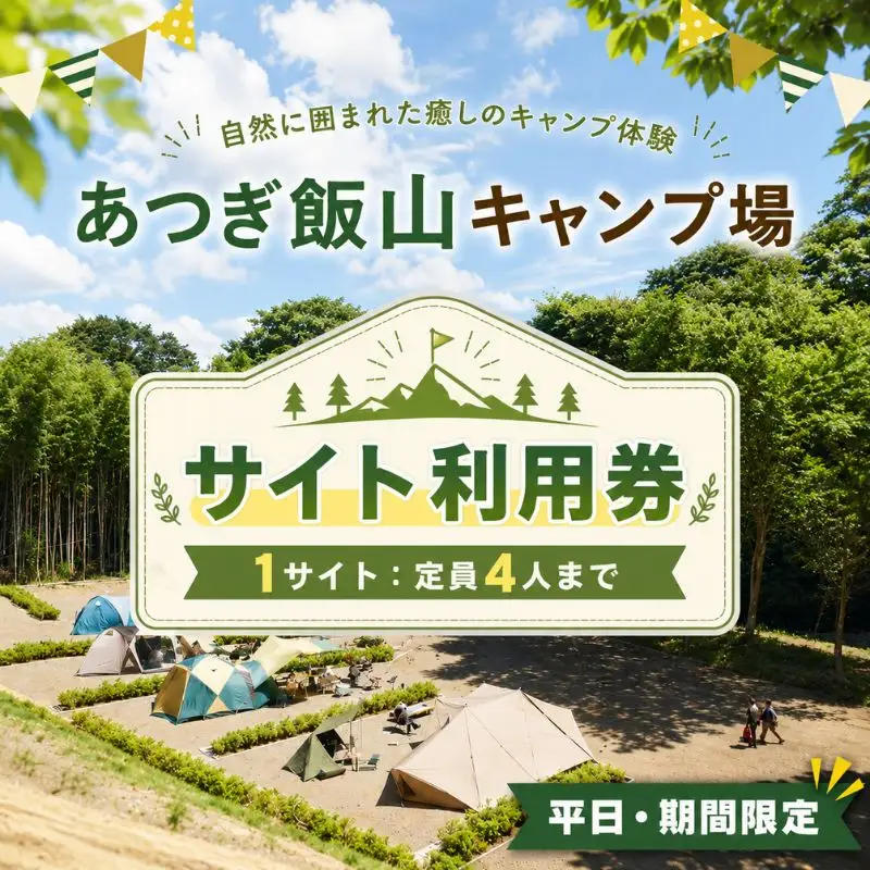 【平日・期間限定】あつぎ飯山キャンプ場サイト利用券 ／ 体験 キャンプ アウトドア アクティビティ 観光 宿泊 旅行 チケット 宿泊券 旅行券 川遊び 星空 自然 神奈川県 No.1070