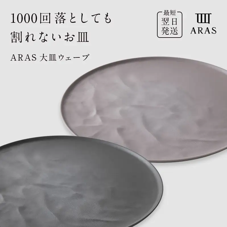 ARAS 大皿ウェーブ 2枚セット【カラー：グレー&ピンクグレー】27cm 大皿 プレート 割れない 保証付き ARAS エイラス 色が選べる 皿 食器 うつわ 贈り物 ギフト 3万円 30000円 F6P-2595