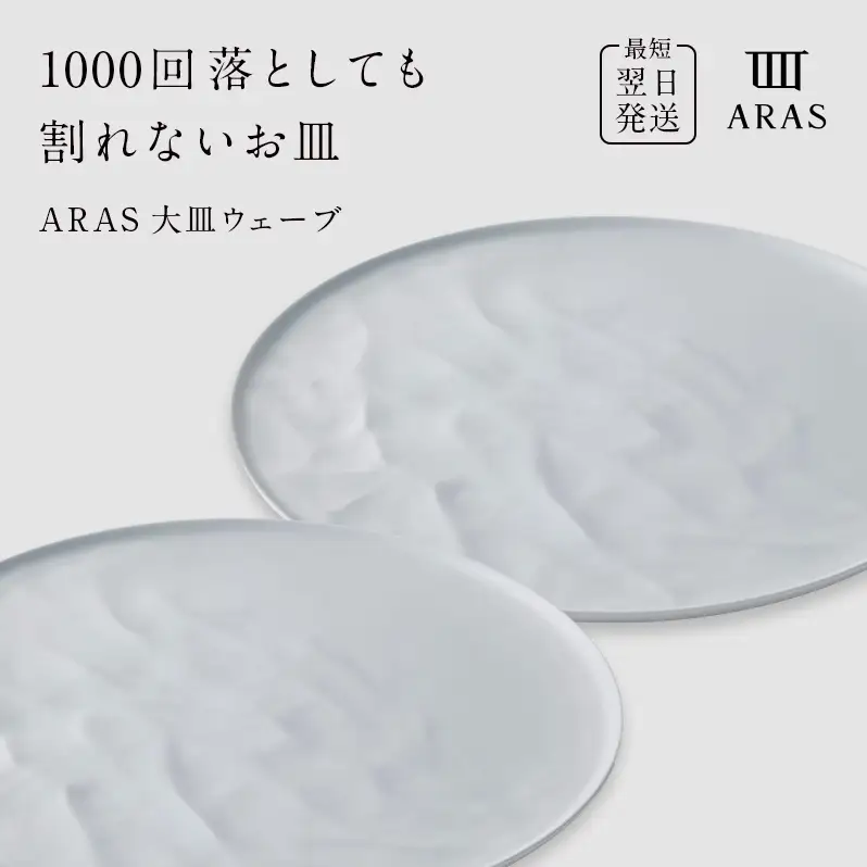 ARAS 大皿ウェーブ 2枚セット【カラー：ホワイト2枚】27cm 大皿 プレート 割れない 保証付き ARAS エイラス 色が選べる 皿 食器 うつわ 贈り物 ギフト 3万円 30000円 F6P-2599