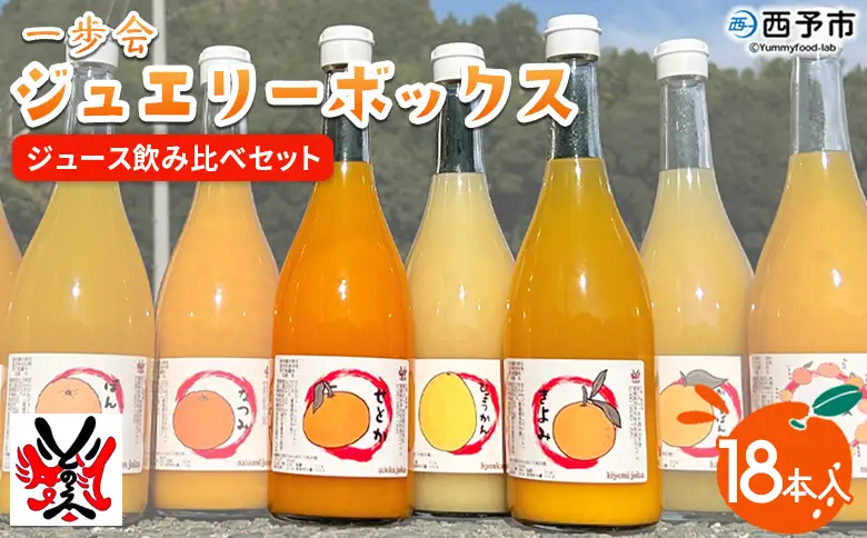 ＜一歩会 ジュエリーボックス ジュース飲み比べセット 720ml×18本入り（果汁100%ストレートジュース）愛媛 みかん＞ ミカン 柑橘 果物 フルーツ 特産品 渡江から一歩を踏み出す会 飲んで応援 愛媛県 西予市【常温】『2026年6月10日〜8月15日迄に順次出荷』ATI0059
