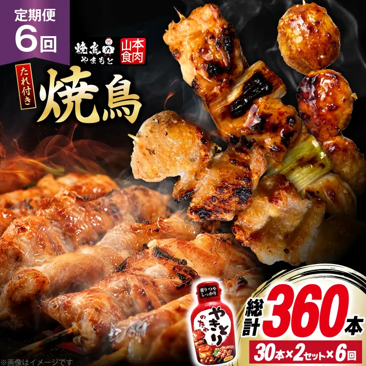定期便 6回 焼き鳥 たれ付き 焼鳥10種 30本 2セット 1回 60本 合計360本