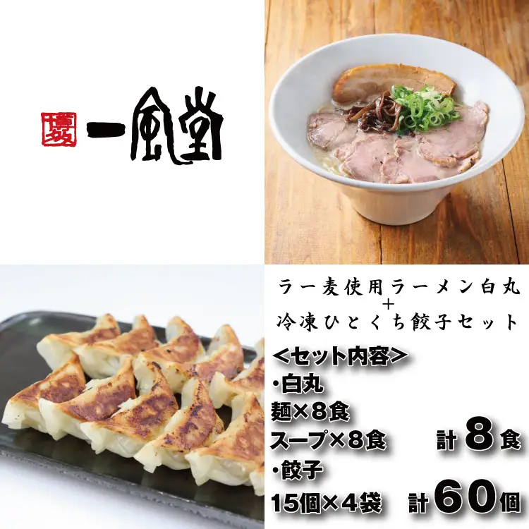 AC362.【一風堂】白丸ラー麦麺8食とひとくち餃子4袋セット【豚骨ラーメン】