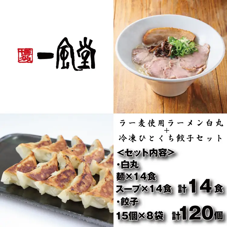 B449.【一風堂】白丸ラー麦麺14食とひとくち餃子8袋セット【豚骨ラーメン】