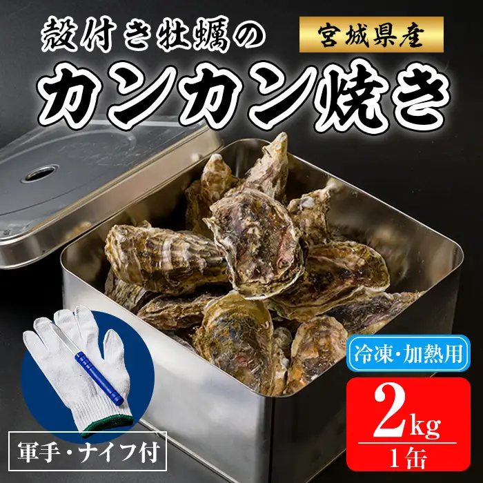 殻付き牡蠣 カンカン焼きセット 冷凍 2kg 加熱用 宮城県産 牡蛎 牡蠣 カキ かき オイスター カキフライ 牡蠣鍋 海鮮 国産 魚貝類 バーベキュー BBQ 【カタクチ商店株式会社】tm742