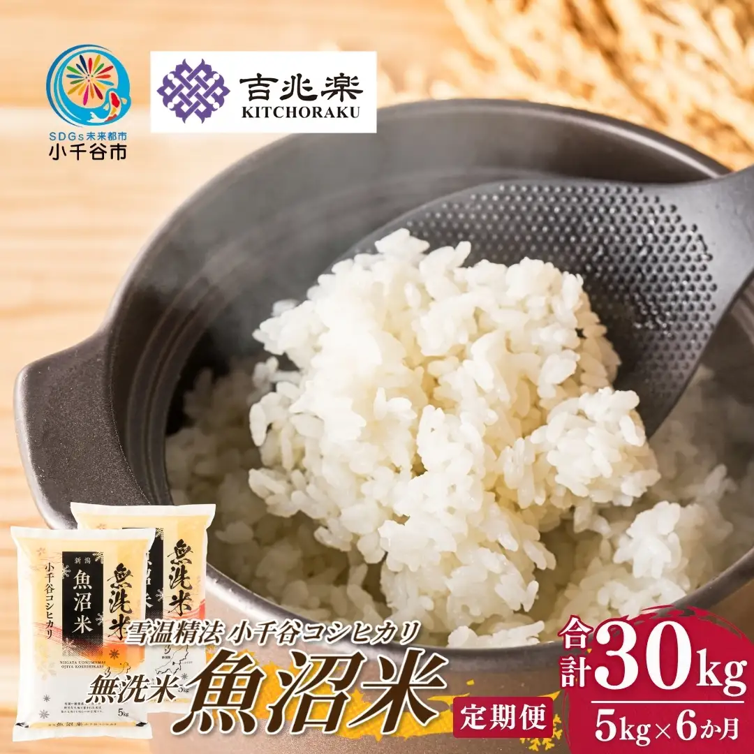 【 先行予約 コシヒカリ 】 魚沼産コシヒカリ 無洗米 定期便 5kg×6回 計30キロ 令和8年