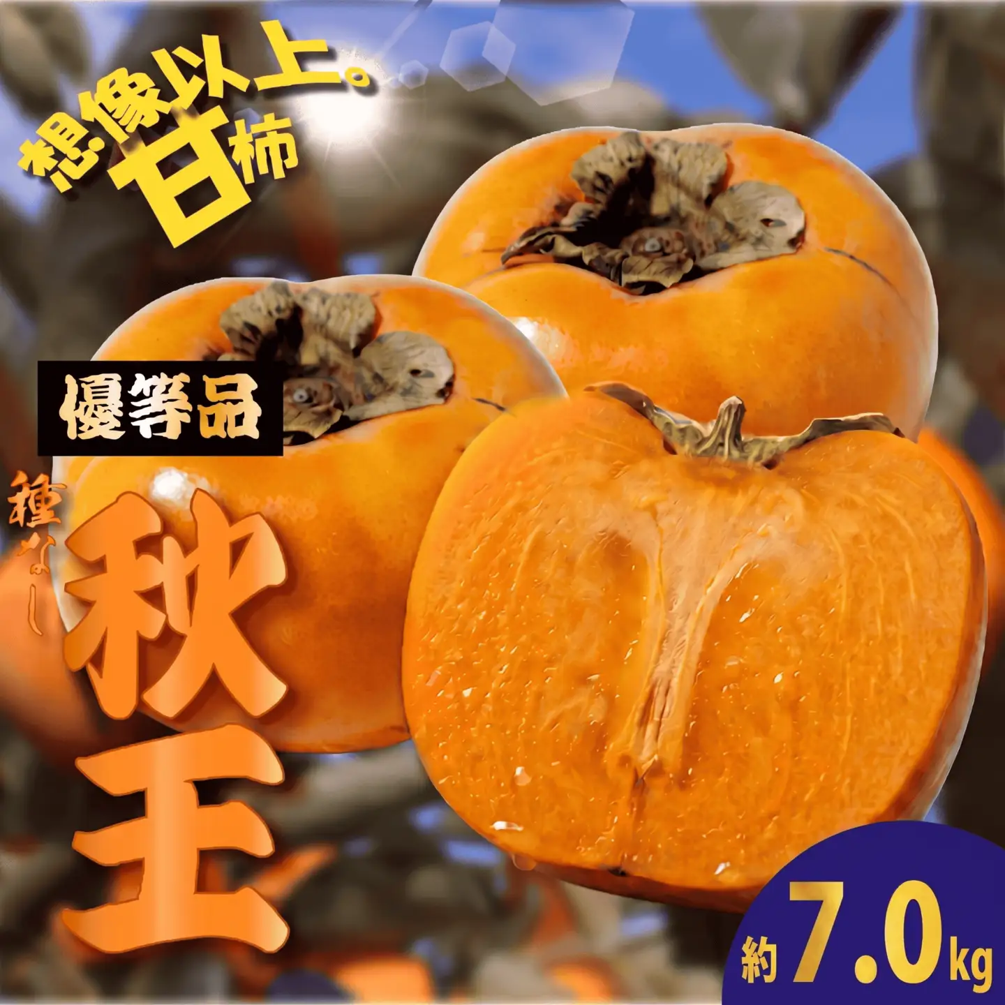 博多秋王【優等品】 約7.0kg以上【約3.5kg以上(8玉-12玉入り) ×2箱】 | 秋王 柿 KBY