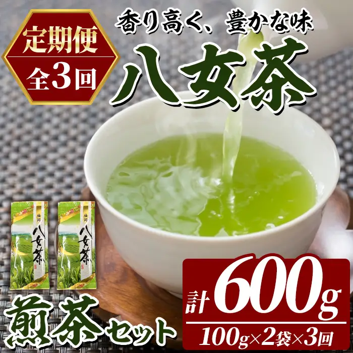 ≪定期便・全3回≫八女茶 煎茶 セット (100g×2袋×毎月連続3回) 茶 お茶 八女茶 煎茶 パック 福岡県産 定期便 頒布会【木村食品】as46-062