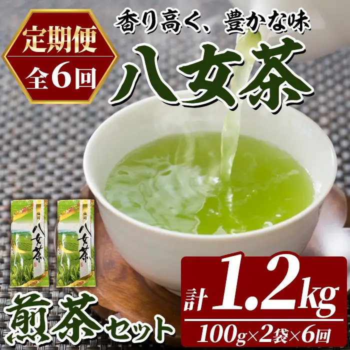 ≪定期便・全6回≫八女茶 煎茶 セット (100g×2袋×毎月連続6回) 茶 お茶 八女茶 煎茶 パック 福岡県産 定期便 頒布会【木村食品】as46-063