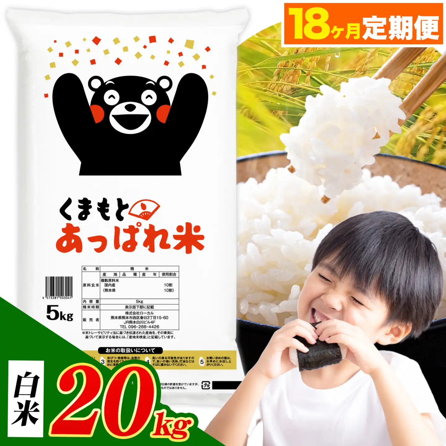【18ヶ月定期便】熊本県産 くまもとあっぱれ米 ブレンド米 20kg 白米《お申込み翌月から出荷》