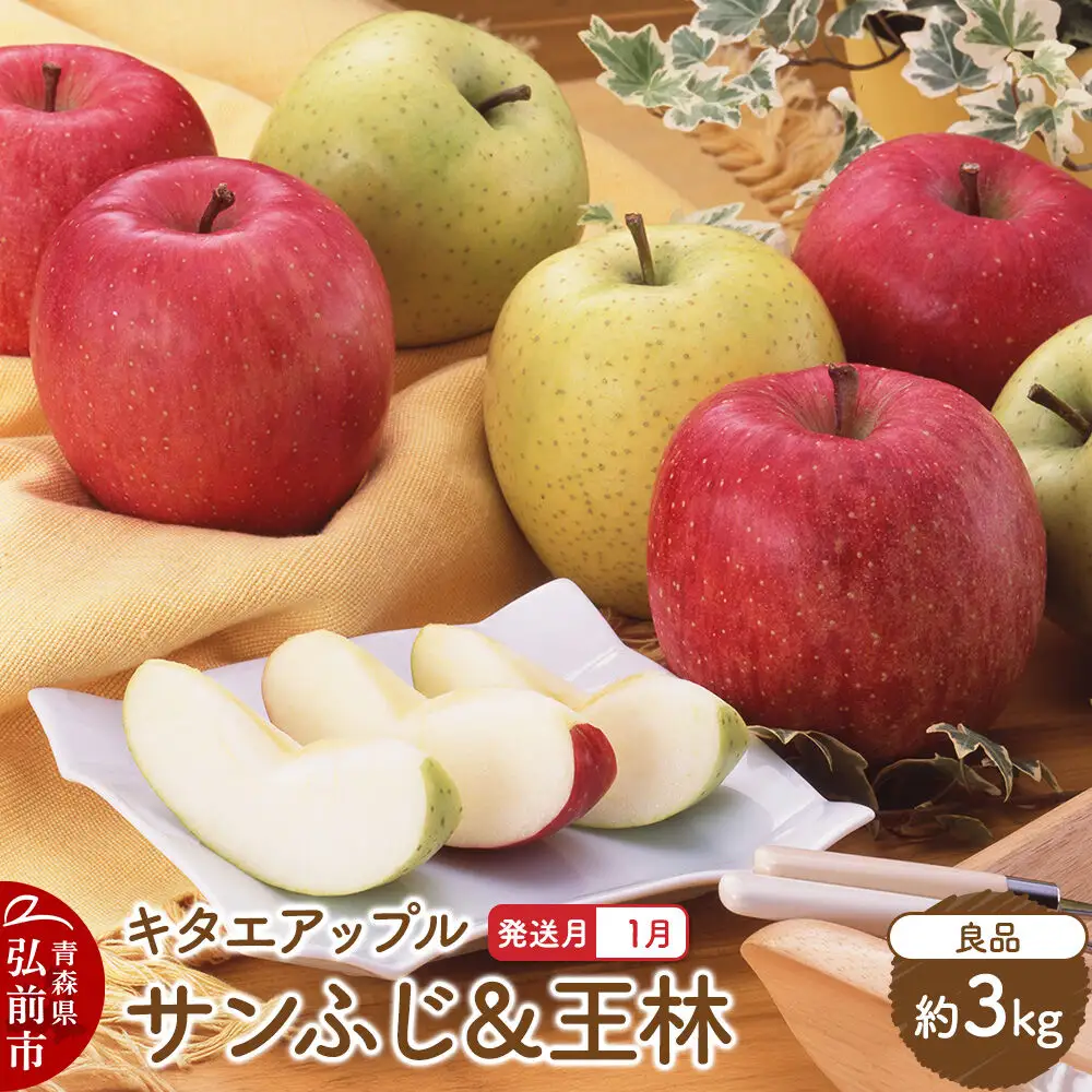 【27年1月発送】りんご サンふじ・王林【良品】約3kg キタエアップル 青森県 弘前市