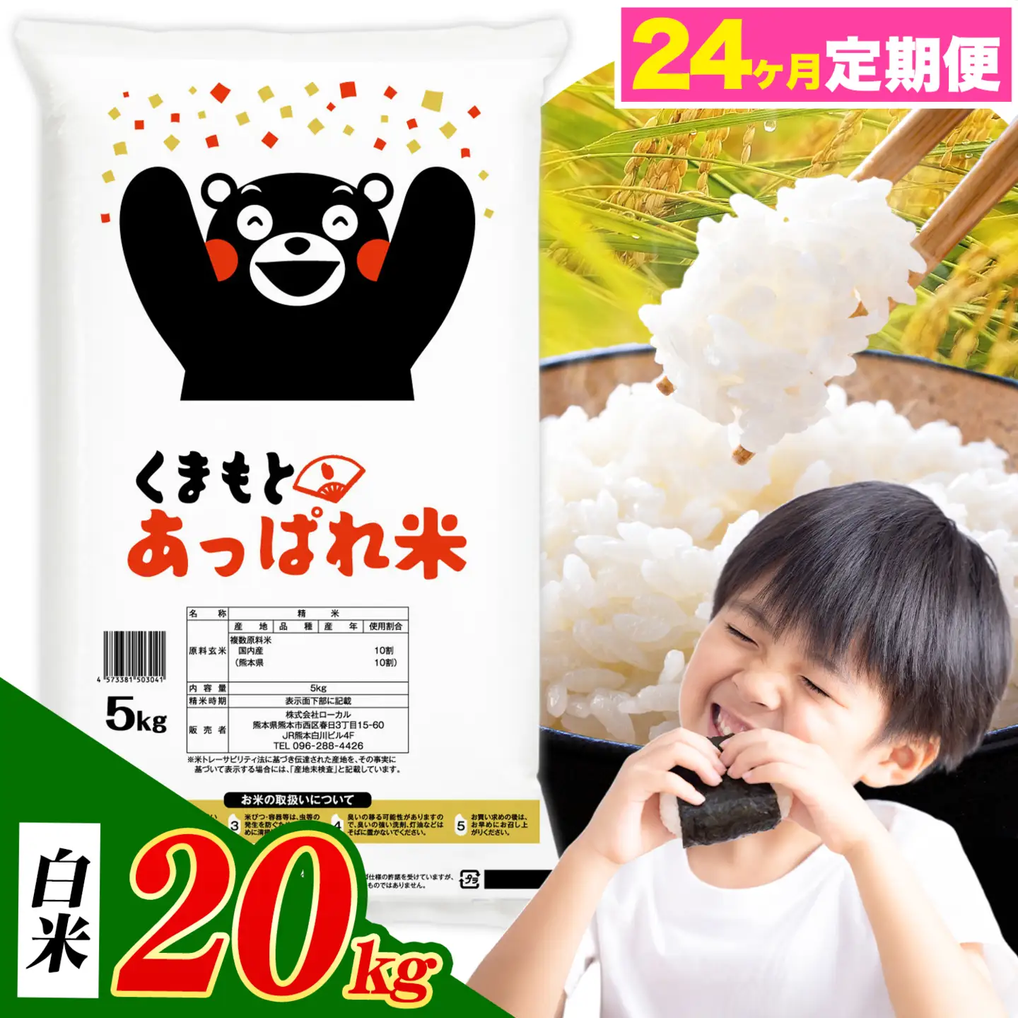 【24ヶ月定期便】熊本県産 くまもとあっぱれ米 ブレンド米 20kg 白米《お申込み翌月から出荷》