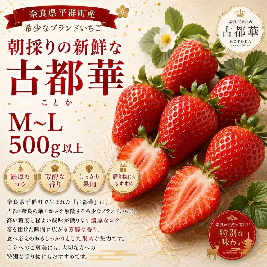 AO01 朝採りの新鮮な古都華M～L500ｇ以上 いちごいちえ | 果物 くだもの フルーツ 苺 イチゴ いちご ストロベリー 古都華 ことか 希少 濃厚コク 芳醇 果肉 しっとり 旬の品種 奈良県 平群町