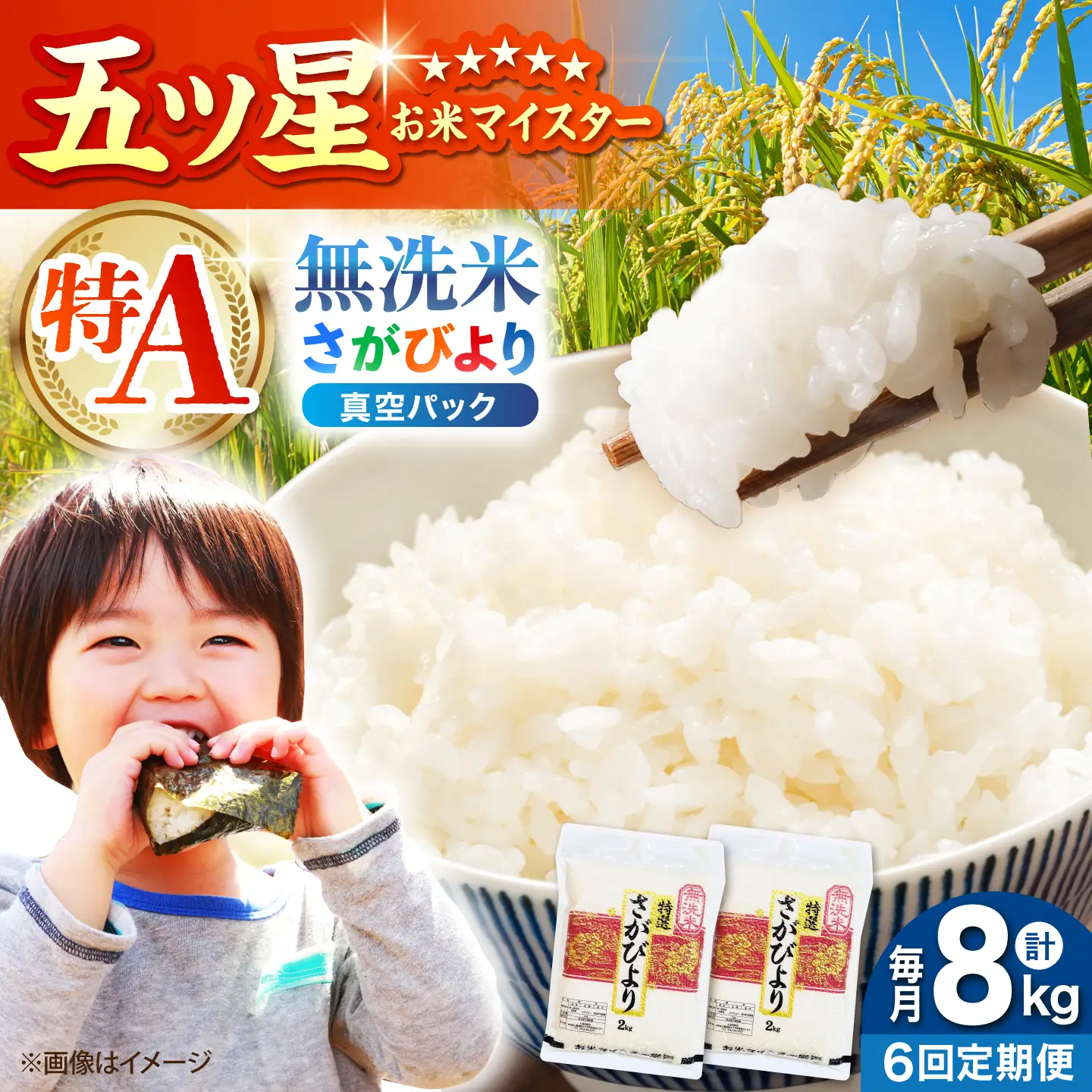 【全6回定期便】 さがびより 無洗米 2kg×4袋（真空パック）【五つ星お米マイスター厳選】特A米 特A評価[HBL135]