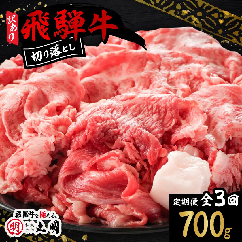【毎月定期便】【訳あり】飛騨牛　切り落とし(コマ切れ)700g全3回【配送不可地域：離島】【4088450】