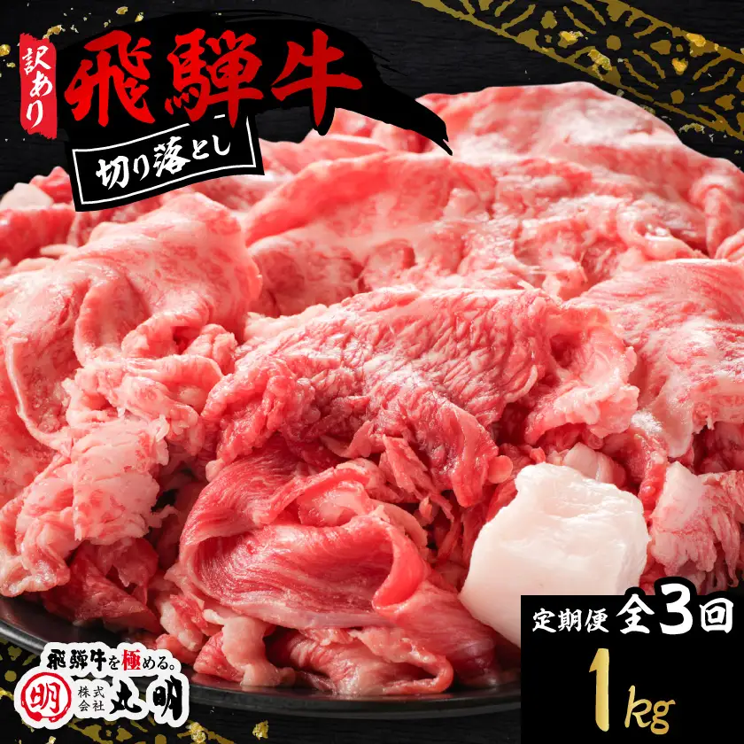 【毎月定期便】【訳あり】飛騨牛　切り落とし(コマ切れ)　1kg全3回【配送不可地域：離島】【4088452】