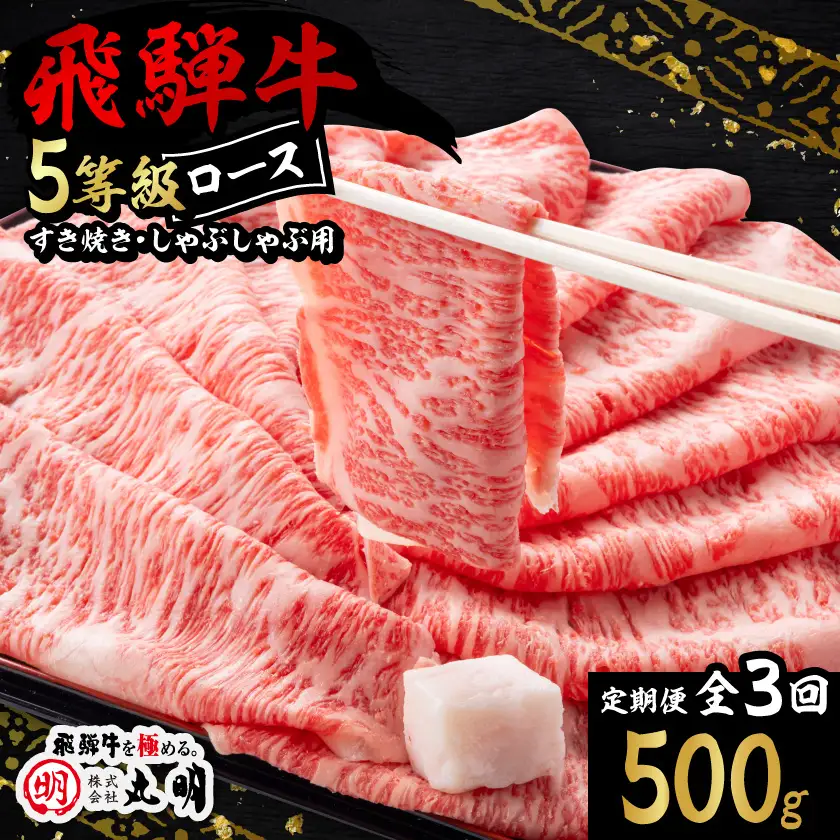 【毎月定期便】飛騨牛5等級ロース・すき焼きしゃぶしゃぶ用 500g全3回【配送不可地域：離島】【4088464】