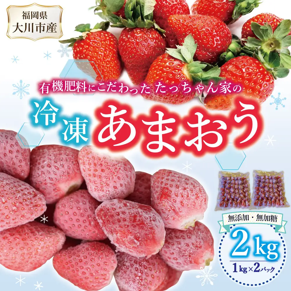 有機肥料にこだわった たっちゃん家の完熟冷凍あまおう　1kg×2袋　計2kg