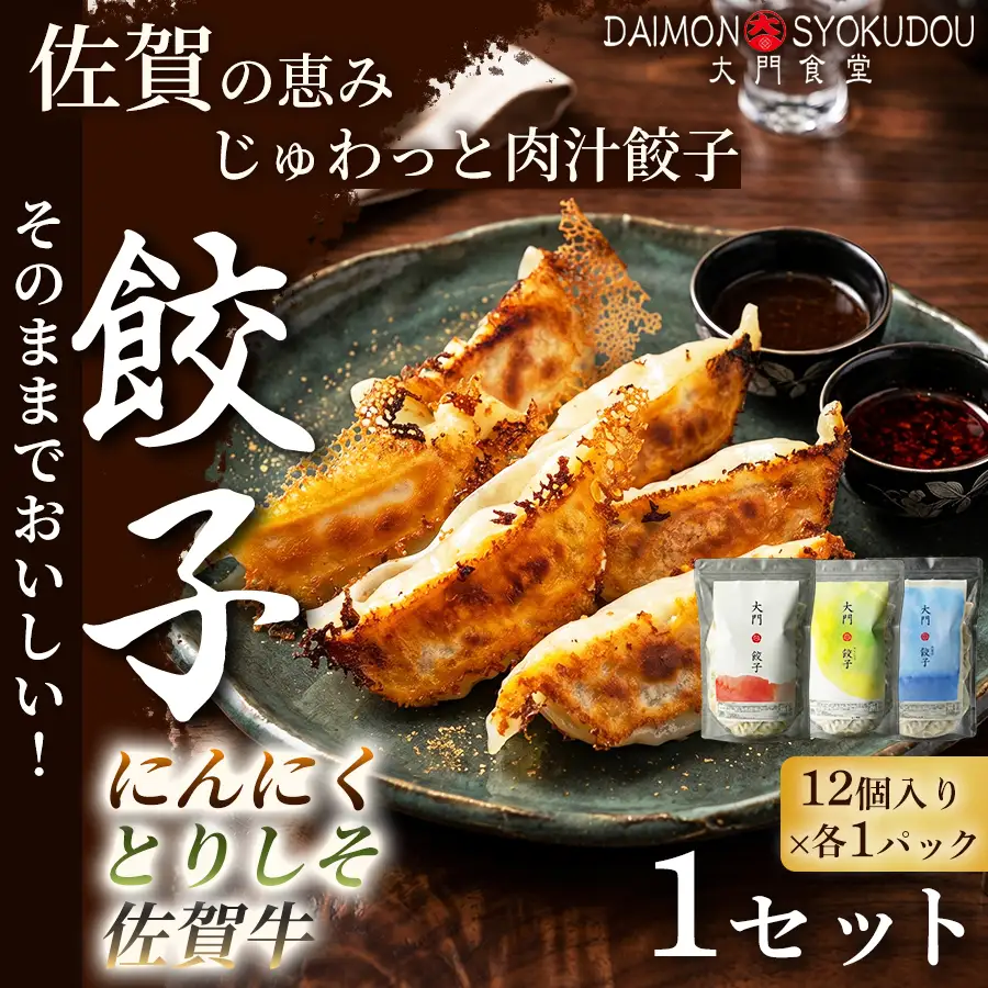 【1個28ｇで満足度大！】(12個入×各1P) にんにく餃子 とりしそ餃子 佐賀牛餃子 1セット 冷凍餃子：B125-030