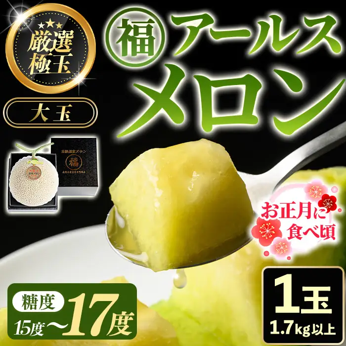 【0151119a】《先行予約受付中！》＜厳選極み＞お正月に食べ頃！マル福の高級アールスメロン(大玉1玉・1.7kg以上) メロン フルーツ 果物 果実 1キロ 数量限定 期間限定 贈答 贈り物 ギフト お正月 謹賀新年 年末 【マル福園芸組合】