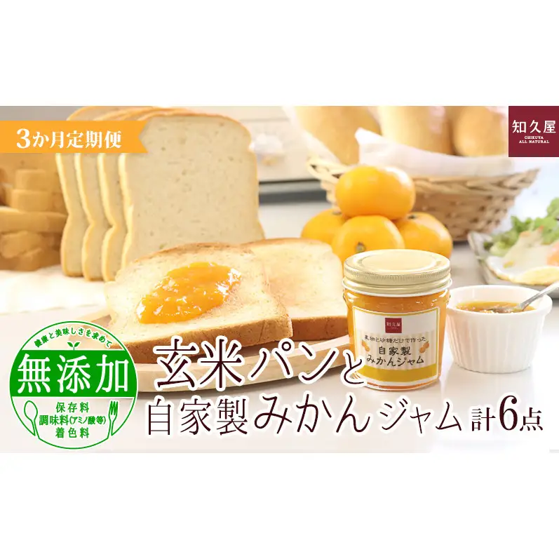 【3か月定期便】玄米パンと自家製みかんジャム（玄米食パン6枚×2袋、玄米コッペパン3本3袋、みかんジャム1個）知久屋 静岡 浜松市【配送不可：離島】
