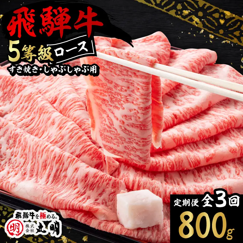 【毎月定期便】飛騨牛5等級ロース・すき焼きしゃぶしゃぶ用 800g全3回【配送不可地域：離島】【4088465】
