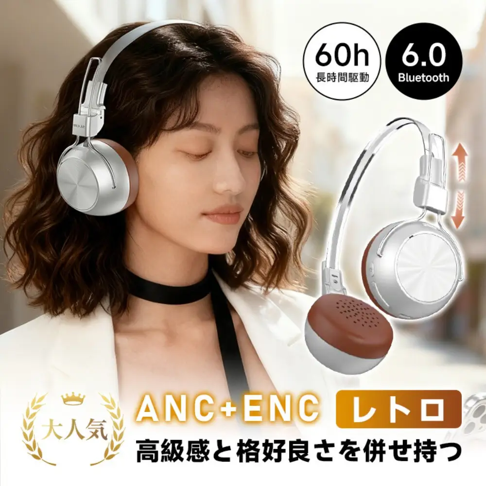 ワイヤレスヘッドホン イヤホン Bluetooth6.0 低遅延 ANC ENCノイズキャンセリング クリア通話 自動ペアリング ステレオサウンド 折り畳み式 最大60時間持続 マイク内蔵 小型 軽量 快適装着 iPhone17 iOS/Android/Windows対応 携帯便利 ギフト【PL保険加入済み製品・安心】