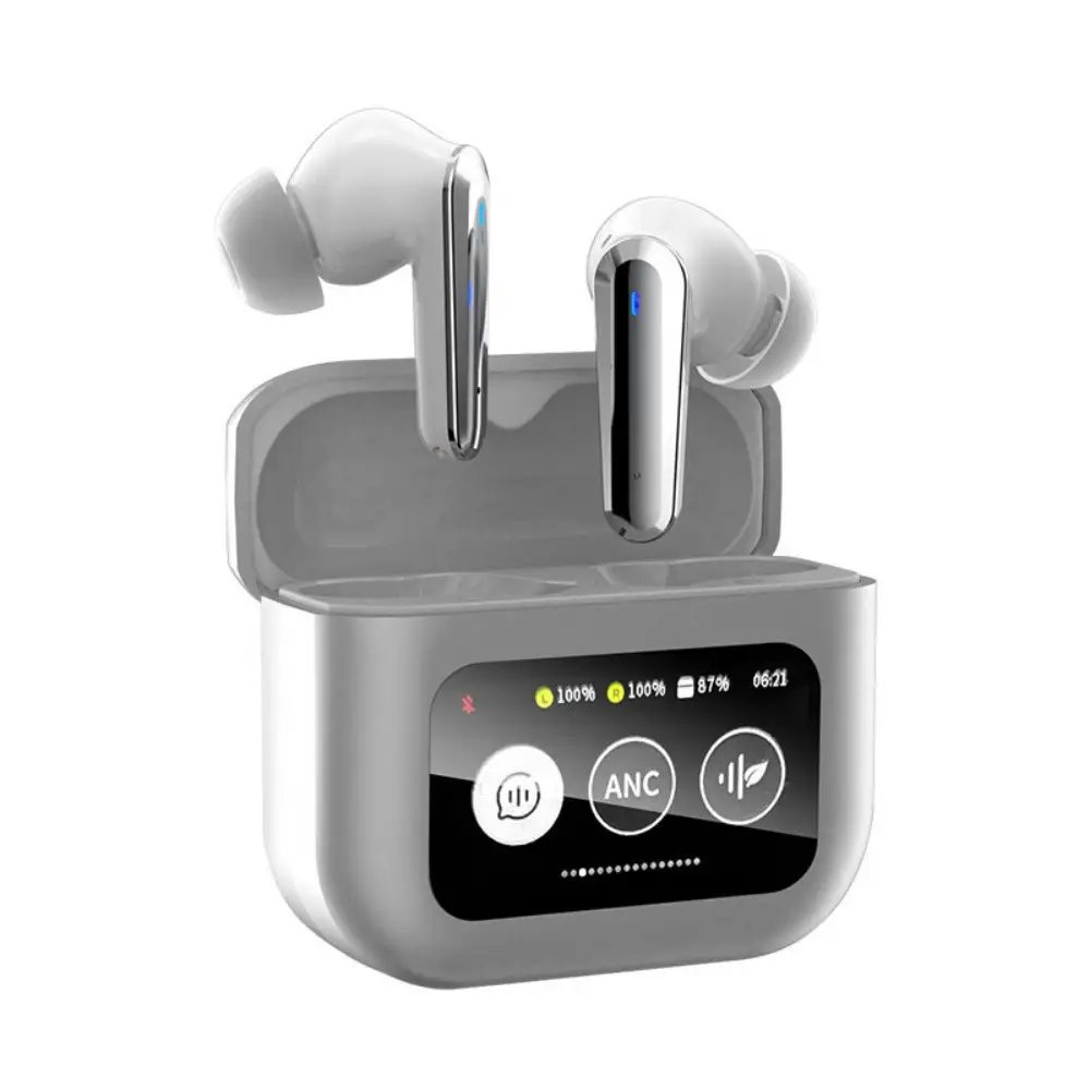 【シルバー】ANC対応・液晶付きイヤホン カナル型 ワイヤレスイヤホン Bluetooth5.4 ノイズキャンセリング ENC 通話ノイキャン カラースクリーン搭載 高遮音性 外音取り込み 音漏れ防止 長時間持続 Type-C充電 無痛装着 HiFi高音質 90日安心保証 送料無料【PL保険加入済み製品・安心】