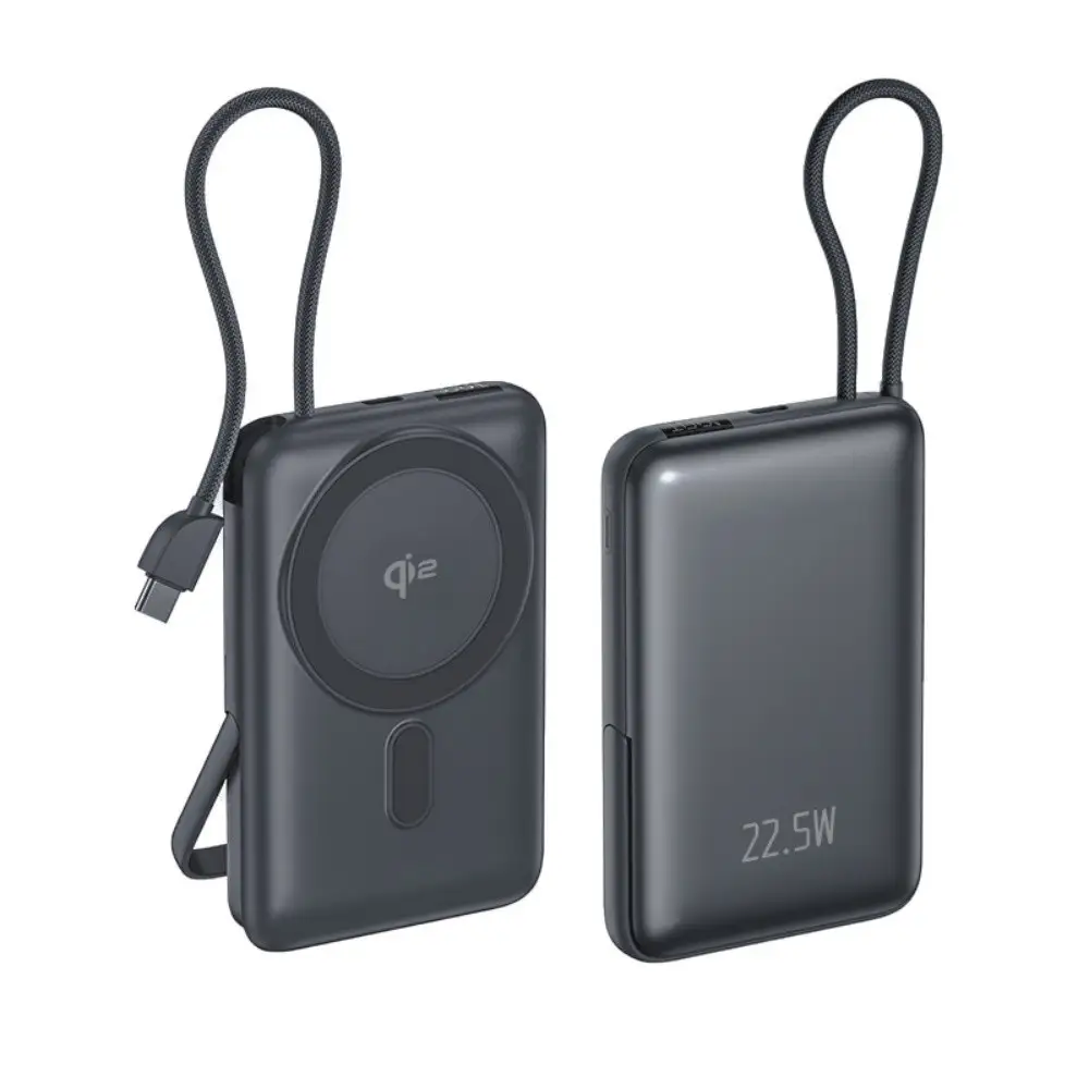 【グレー】モバイルバッテリー 15000mAh 57.75Wh 大容量 ワイヤレス充電器 MagSafe対応 15Ｗ磁気充電 3台同時充電 Qi認証済 iPhone17/iPhoneAir充電 iphone16/15/Airpods PD22.5W急速充電 防災電源 ケーブル内蔵 互換性抜群 コンパクト 軽量 PSE認証済【PL保険加入済み製品・安心】