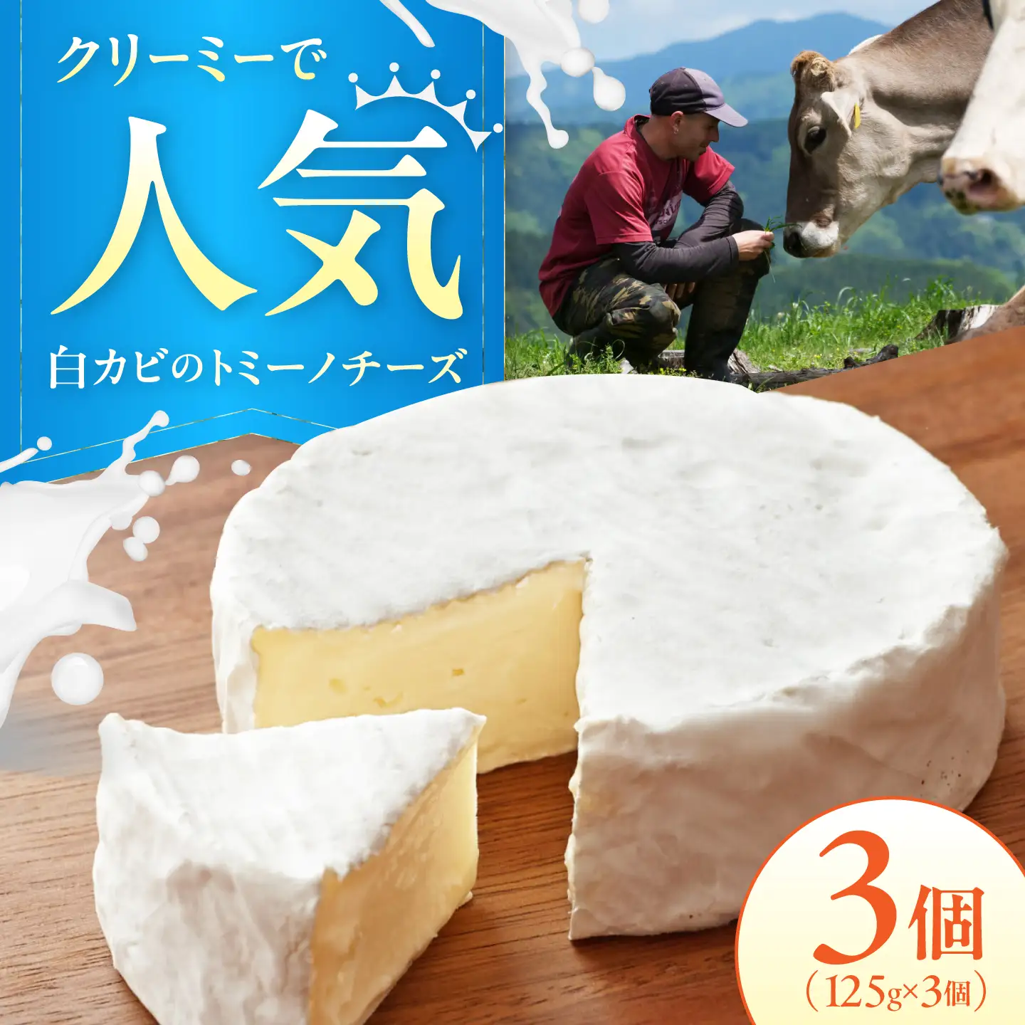 山地放牧酪農ミルクのトミーノチーズ（白カビタイプ）3個セット BKAH004 チーズ