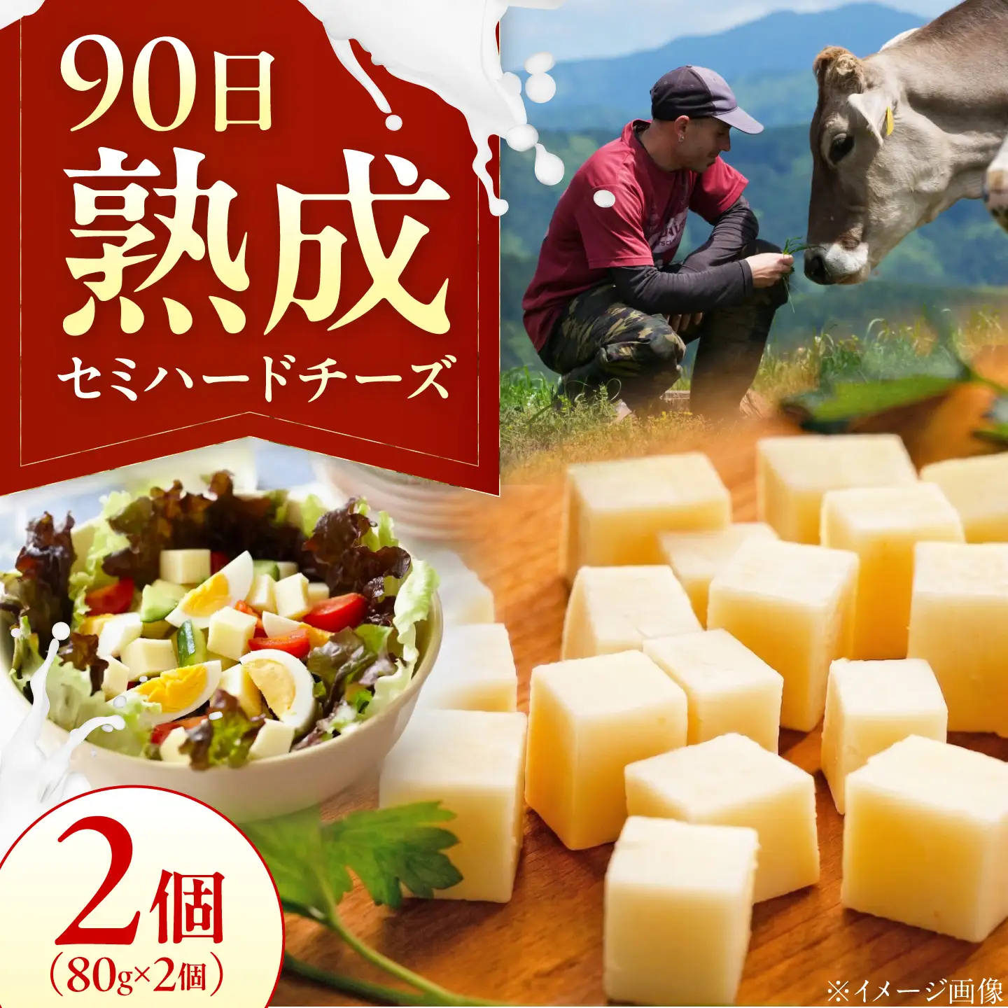 山地放牧酪農ミルクのセミハードチーズ（UCHIKO180）2個セット BKAH009 チーズ
