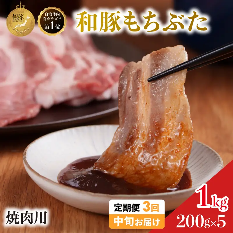 毎月中旬お届け 3回 焼肉用 豚バラ 和豚 もちぶた 200g×5 (1kg) 豚肉 ポーク 肉 豚 国産 宮城県産 小分け バラ肉 豚バラ肉 ストック 精肉