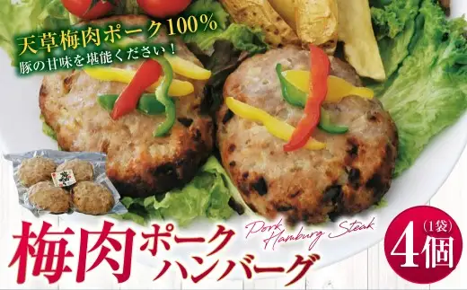 ＜ R8年熊本地震復興支援 ＞梅肉ポークハンバーグ 4個 ハンバーグ 豚 豚肉 惣菜 おかず 冷凍 梅肉ポーク レンジ 国産 九州産 熊本県 上天草市