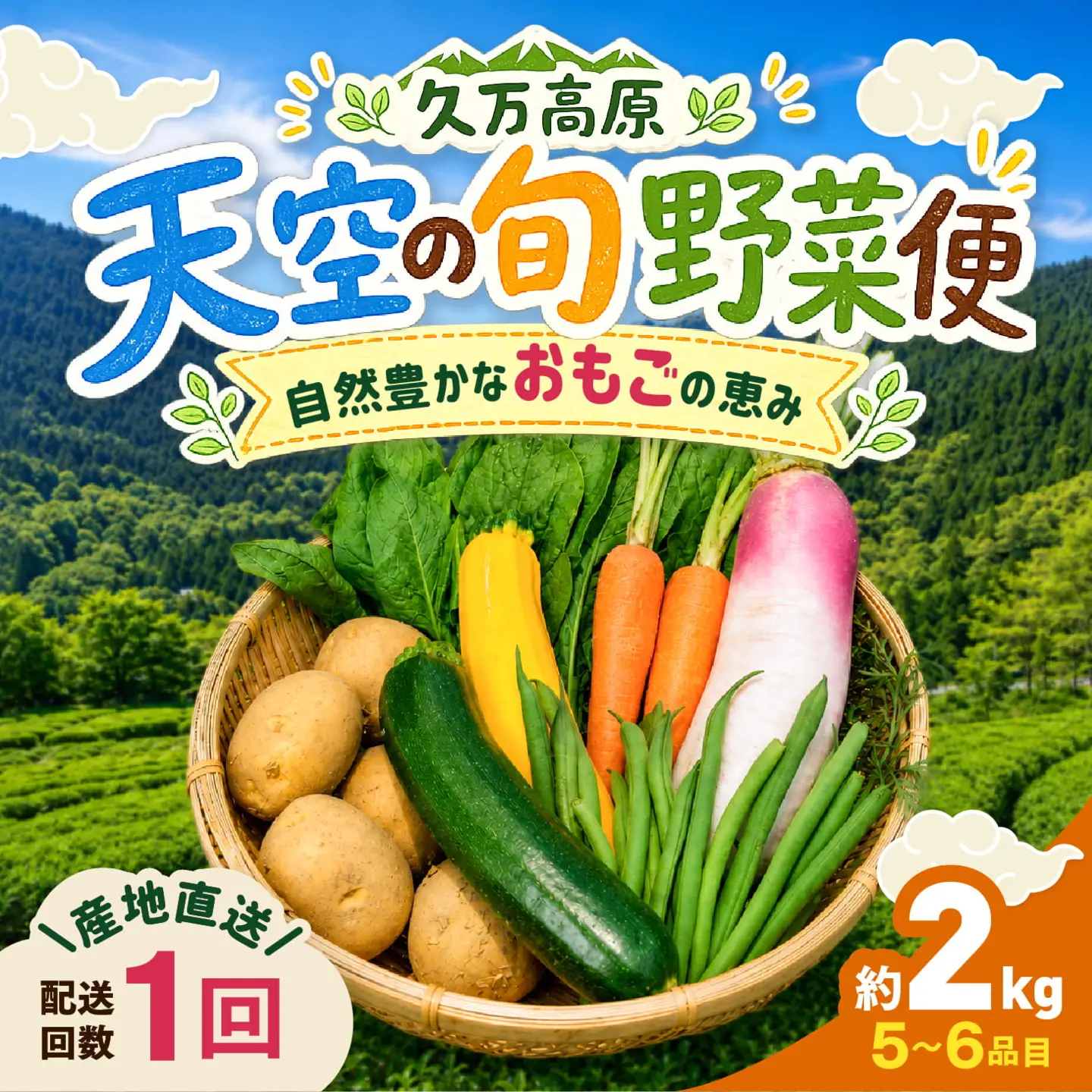 久万高原 天空の旬野菜便2kg 【面河特産品開発センター厳選】｜野菜詰め合わせ 5〜6品目 新鮮野菜 定期便 愛媛県産 産地直送