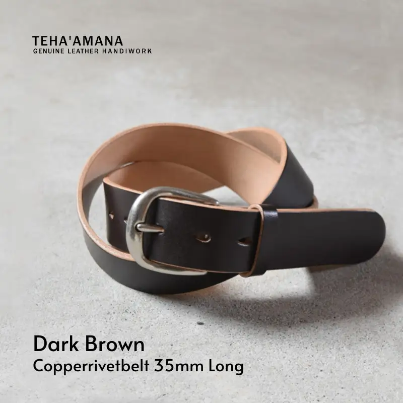 Teha’amana Copper Rivet Belt 35mm ベルト ダークブラウン ロングサイズ