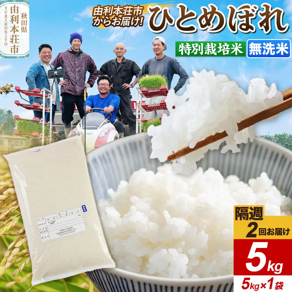 《2週間毎お届け》【定期便2回】ひとめぼれ【無洗米】令和7年産  5kg（5kg×1袋）特別栽培米  秋田県産
