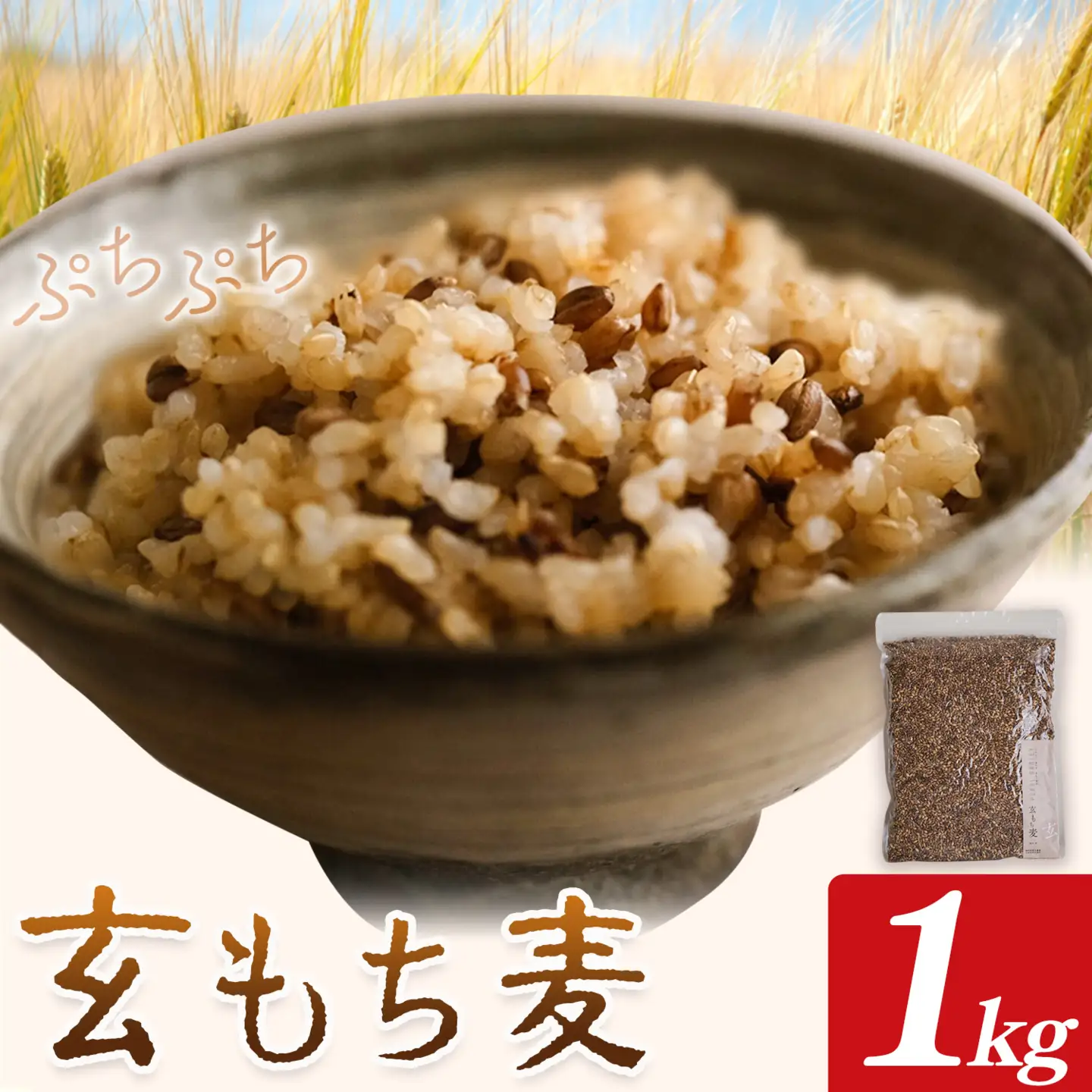 もち麦 玄もち麦 1kg 自然野菜のら