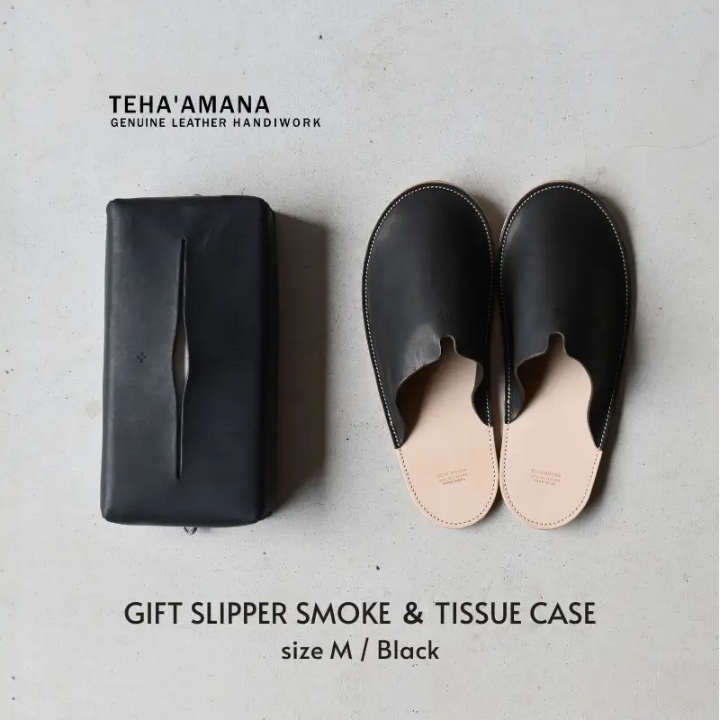 Teha’amana GIFT SLIPPER SMOKE ＆ TISSUE CASE スリッパ＆ティッシュカバー ギフトセット ブラック Mサイズ