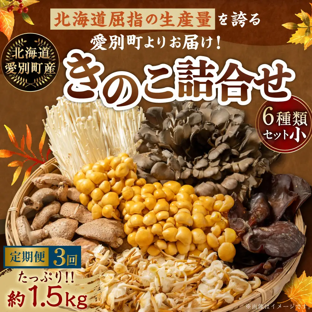 【 ３ヶ月定期便 】 きのこ詰合せ ( まいたけ、 椎茸、 えのき茸、 なめこ、 えぞゆきのした、 きくらげ ) ６種類セット 【 小 】 約1.5kg きのこ キノコ 茸 新鮮 詰め合わせ セット 食べ比べ 国産 北海道産 茸料理 定期 定期配送