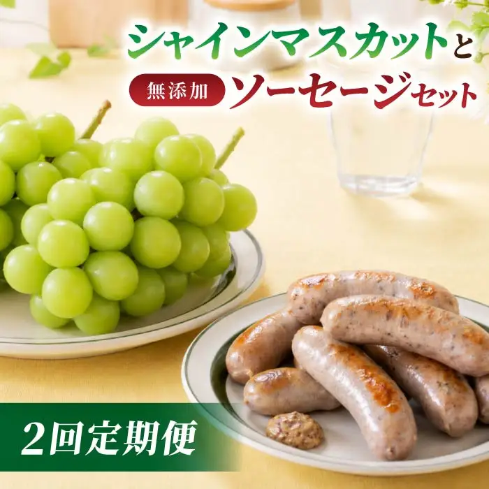 【2回定期便】高評価！シャインマスカットと無添加ソーセージセットの定期便（シャインマスカット2房・ソーセージ4種8本）｜【JA信州うえだ／自家製ソーセージハム男】ぶどう 葡萄 大粒 果物 フルーツ 頒布会 長野