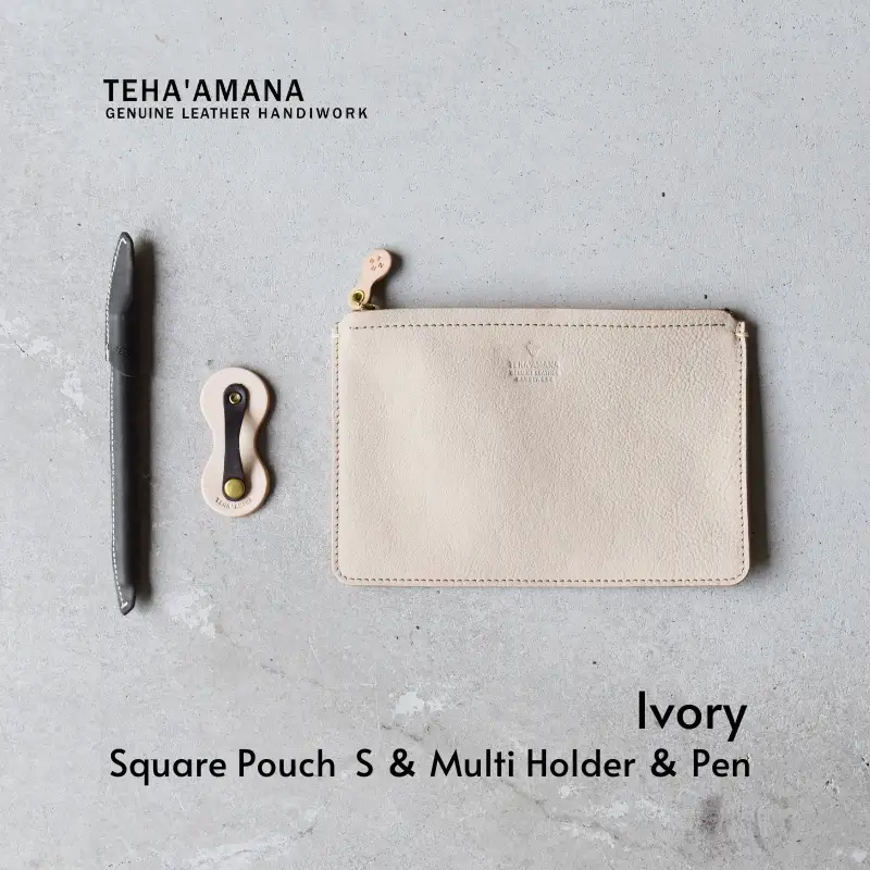 Teha’amana SQUARE POUCH S ＆ MULTI HOLDER ＆ PEN ポーチ＆マルチホルダー＆ペン ギフトセット アイボリーセット