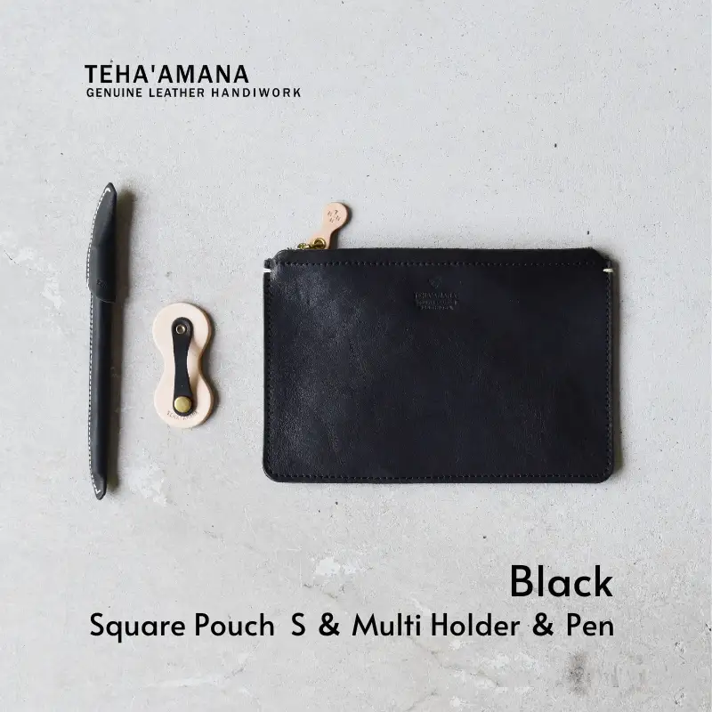 Teha’amana SQUARE POUCH S ＆ MULTI HOLDER ＆ PEN ポーチ＆マルチホルダー＆ペン ギフトセット ブラックセット