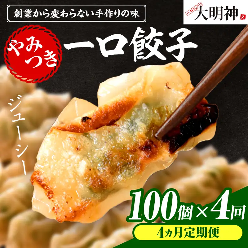 【4回定期便】一口餃子 100 個入りタレ２個（3か月に1回お届け）_kn107-t005