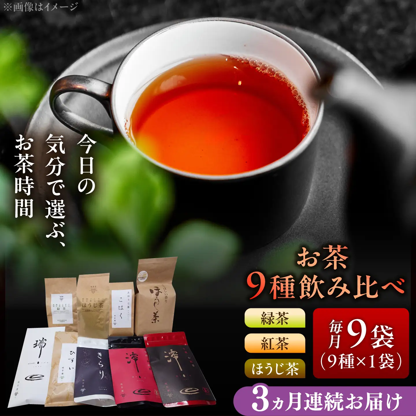 【3回定期便】 【岐阜県瑞浪市産】 お茶飲み比べセット 9種類 緑茶・ほうじ茶・紅茶 瑞浪市 / 成瀬農場 瑞芳園 国産 お茶[AZBP031]