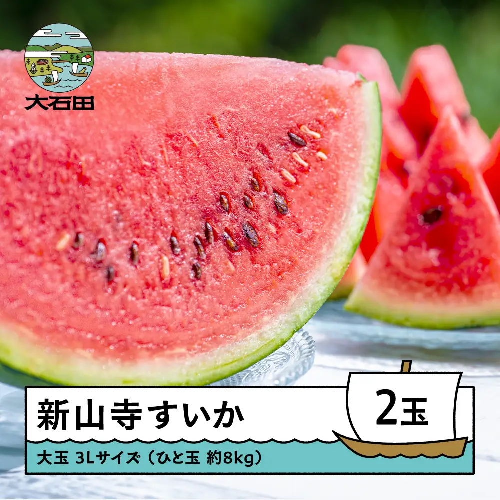 大玉すいか 新山寺すいか 3Lサイズ×2玉 令和8年産 山形県産 yd-suo2x3
