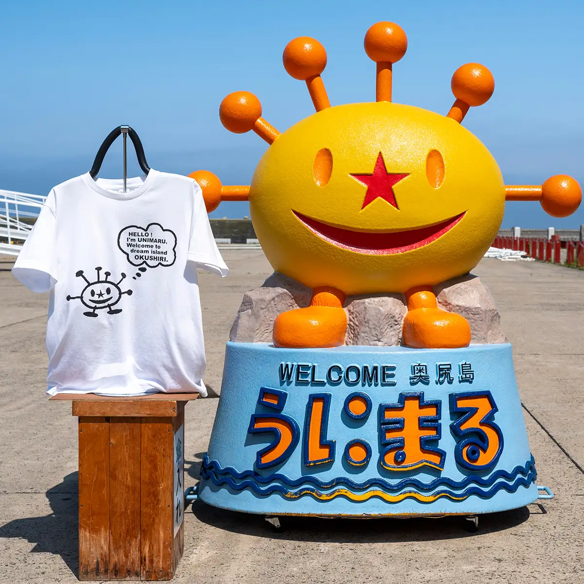 うにまるTシャツ (モノクロデザイン) ホワイト XLサイズ 奥尻島 ゆるキャラ ご当地 マスコット キャラクター うにまる 白 黒 メンズ レディース ユニセックス ご当地T キャラT Tシャツ 半袖 シンプル ベーシック | 北海道 奥尻町 送料無料